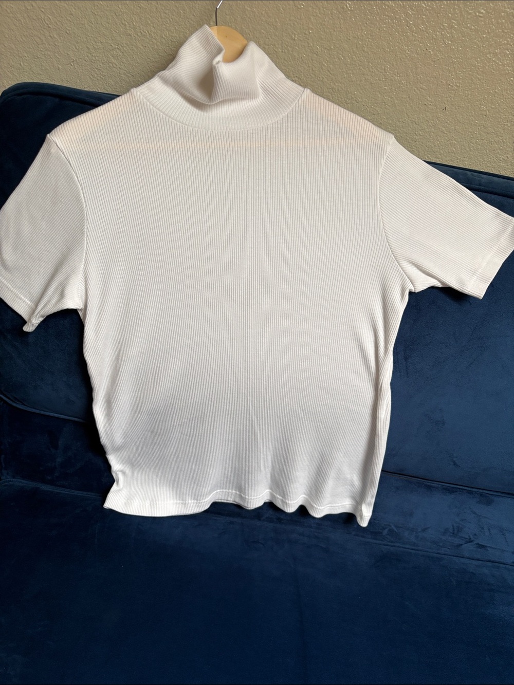 Source Unknown White Short Sleeve Ribbed Turtleneck Tee
